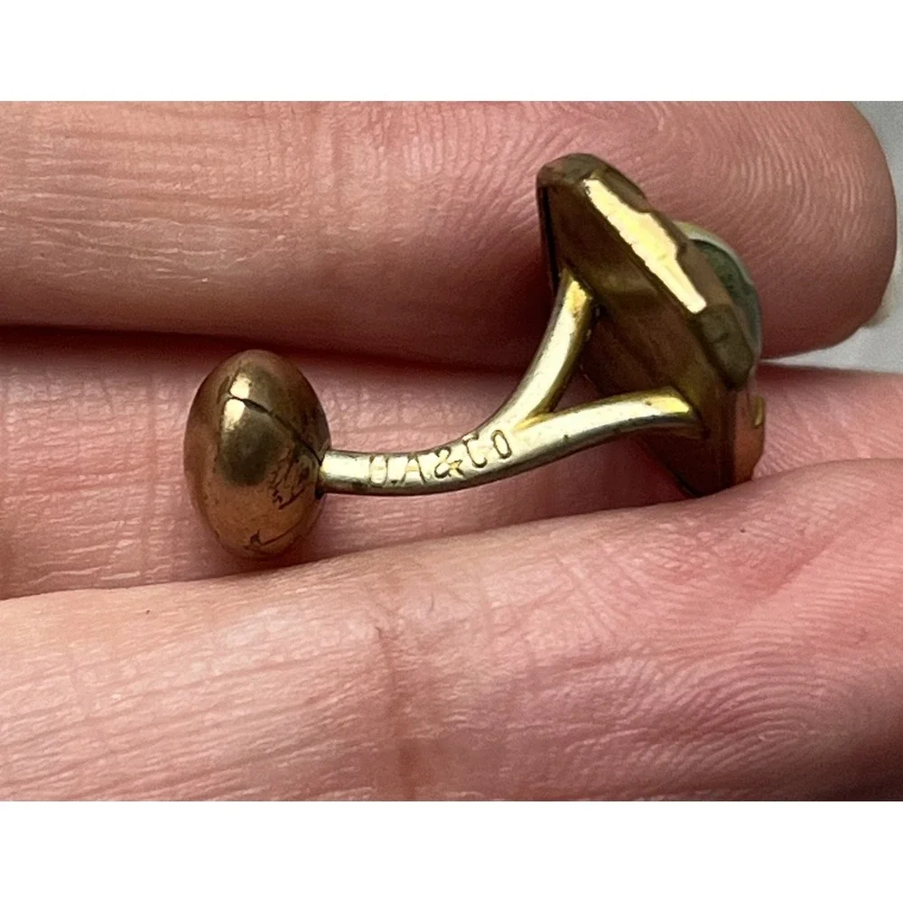 Antique HA & CO Gold Tone Green Stone Cufflinks Men's Vintage‎ Jewelry